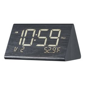 Digital Alarm Clock, Wooden Desk Clock with Dual Alarm, USB Port, Snooze, Night Light, Voice Control, Adjustable Volume