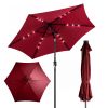 9ft Solar LED Patio Umbrella with Push Button Tilt & Crank, 6 Ribs Waterproof Polyester Outdoor Market Table Umbrella for Garden Backyard Pool