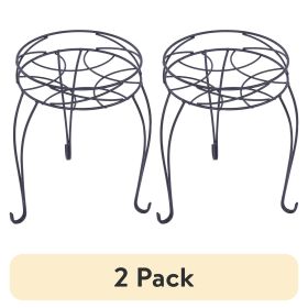 (2 pack) 13IN Round Matte Black Metal Plant Stand