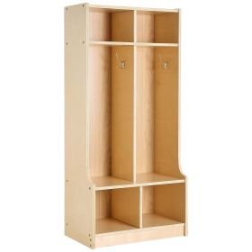 2-Section Kids Coat Locker, Wooden Toddler Cubby Storage Organizer with 4 Hooks & Anti-Tip Kit