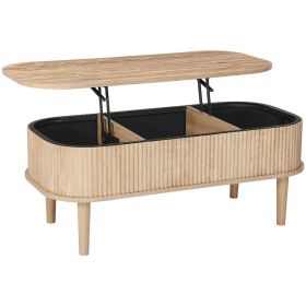 39.4 in Lift Top Coffee Table, Fluted Oval Coffee Table with 3 Hidden Compartment, Mid Century Wooden Oval Center Desk with Storage