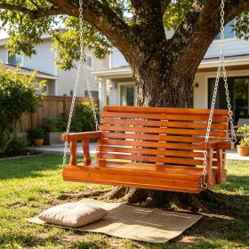 Porch Swing with Chains and Cupholders, 2 Person Wooden Patio Swing Chair, 440 lbs. Weight Capacity