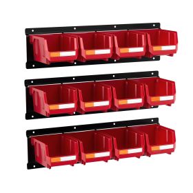 Wall Mounted Storage Bins, 12 Plastic Bins & 3 Metal Rails, Plastic Hanging Stackable Storage Bin for Screws, Nuts, Bolts, Nails