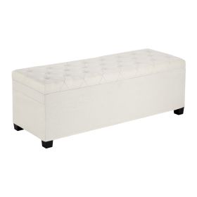 Storage Ottoman Bench, Button-Tufted End of Bed Bench with Side Bags, Flip-up Upholstered Storage Chest with Metal Frame