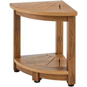 Corner Shower Bench, 16.5" Height 12.8" Radius, Faux Wood Grain Polystyrene, 350 LBS with Storage Shelf, Water Resistant