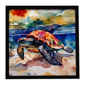 Loggerhead Sea Turtle Framed Metal Print Bathroom, Kitchen, Office, Home Decor Wall Art Ready to Hang, Square, 8X8