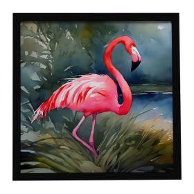 Flamingo Framed Metal Print Bathroom, Kitchen, Office, Home Decor Wall Art Ready to Hang, Square, 8X8