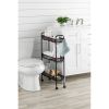 Slim 3-Tier Rolling Bathroom Storage Cart with Hooks, Black