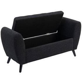 Upholstered Storage Bench with Arms, Modern Ottoman Bench for Bedroom, Entryway, and Living Room, Black