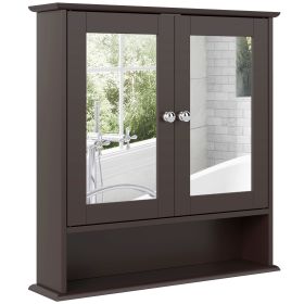 Medicine Cabinet, Wall-Mounted Bathroom Mirror Cabinet with Double Doors, Open Shelf, and Adjustable Shelf, Modern Bathroom Wall Cabinet, Dark Br