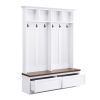 Farmhouse 4-in-1 Hall Tree with Wood Grain Bench, Mudroom Versatile Coat Rack with 2 Large Drawer, Entrance Organizer for Hallway, Living Room, White