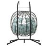 2 Persons Egg Chair with Stand Indoor Outdoor Swing Chair Patio Wicker Hanging Egg Chair Hanging Basket Chair with Stand for Bedroom Living Room Balco