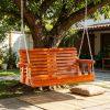 Porch Swing with Chains and Cupholders, 2 Person Wooden Patio Swing Chair, 440 lbs. Weight Capacity