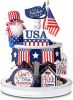 10 Pieces Tiered Tray Decor Farmhouse Mini Wood Signs Decorations for independence Day Easter Bee Lemon Sunflower Party Decoration(Patriotic Style)