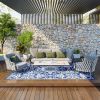 RV Patio Rug 9x12 Blue White Floral Outdoor Carpet with Carry Bag