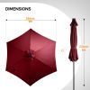 9ft Solar LED Patio Umbrella with Push Button Tilt & Crank, 6 Ribs Waterproof Polyester Outdoor Market Table Umbrella for Garden Backyard Pool