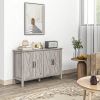 Sideboard Buffet with 4 Barn Doors and 2 Adjustable Shelves, Kitchen Buffet Cabinet for Living Room, Hallway, Gray