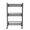Slim 3-Tier Rolling Bathroom Storage Cart with Hooks, Black
