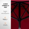 9ft Solar LED Patio Umbrella with Push Button Tilt & Crank, 6 Ribs Waterproof Polyester Outdoor Market Table Umbrella for Garden Backyard Pool