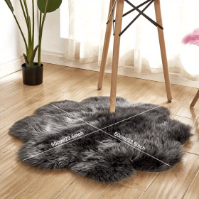 1pc, Soft and Plush Flower Shaped Fur Rug - Faux Sheepskin Area Rug for Bedroom, Sofa (Color: DARK GRAY, size: 60*60cm/23.62in*23.62in)