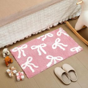 Bow Coquette Cute Bath Mat (20 X 32 Inch) – Non-Slip Absorbent Bathroom Rug For Vanity, Shower (Color: Pink)