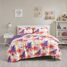 Reversible 3-Piece Watercolor Tie-Dye Bedspread Set - Quilted Coverlet with Pillow Shams (size: KING)