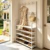 Freestanding Hall Tree Coat Rack with Shoe Storage, 5 Tier Metal Entryway Organizer with Removable Hooks and Hat Shelf for Bedroom Apartment Dorm