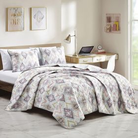 Reversible 3-Piece Geometric Aztec Quilted Bedspread Set with Pillow Shams (size: QUEEN)