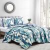 Reversible 3-Piece Abstract Watercolor Bedspread Set - Quilted Coverlet with Pillow Shams
