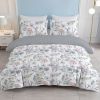 3pcs Watercolor Floral Duvet Cover Set, Soft Pastel Flower Print Bedding, Reversible Grey Geometric Design for Adults