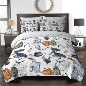 8pcs Halloween Comforter Set, Witch Pattern Bed In A Bag Bedding With Comforter Sheet Sham - 1 Comforter, 2 Pillow Shams, 1 Flat Sheet, 1 Fitted Sheet (Color: White, size: Full)