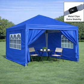 Outdoor 10x 10Ft Pop Up Gazebo Canopy Tent Removable Sidewall with Zipper,2pcs Sidewall with Windows,with 4pcs Weight sand bag (Color: Blue)