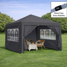 Outdoor 10x 10Ft Pop Up Gazebo Canopy Tent Removable Sidewall with Zipper,2pcs Sidewall with Windows,with 4pcs Weight sand bag (Color: Black)