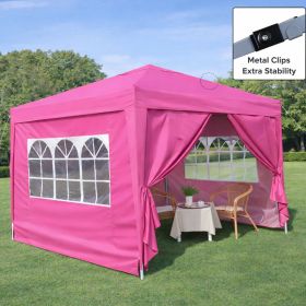 Outdoor 10x 10Ft Pop Up Gazebo Canopy Tent Removable Sidewall with Zipper,2pcs Sidewall with Windows,with 4pcs Weight sand bag (Color: Magenta)