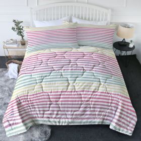 3 pcs Soft Colorful Stripe Pattern Comforter Set, Breathable Bedding Set, Cozy Bed Set for Bedroom Dorm Guest Room (Color: Colorful, size: Twin)