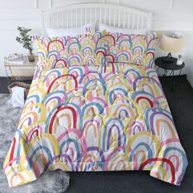 3 pcs Rainbow Print Comforter Set, Soft Microfiber Lightweight All Season Bedding Set with 2 Pillowcases (Color: Colorful, size: QUEEN)
