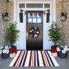 "Red White Blue Striped Welcome Mat - Durable Outdoor Patriotic Doormat for 4th July, Memorial Day Decor"
