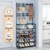 Freestanding Hall Tree Coat Rack with Shoe Storage, 5 Tier Metal Entryway Organizer with Removable Hooks and Hat Shelf for Bedroom Apartment Dorm