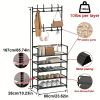Freestanding Hall Tree Coat Rack with Shoe Storage, 5 Tier Metal Entryway Organizer with Removable Hooks and Hat Shelf for Bedroom Apartment Dorm