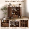 39" Fluted Liquor & Coffee Bar Cabinet with 6 Wine Racks and 3 Glass Holders, Mid-Century Modern Bar Cabinet with A Large Storage Drawer
