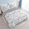 3pcs Watercolor Floral Duvet Cover Set, Soft Pastel Flower Print Bedding, Reversible Grey Geometric Design for Adults