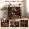 39" Fluted Liquor & Coffee Bar Cabinet with 6 Wine Racks and 3 Glass Holders, Mid-Century Modern Bar Cabinet with A Large Storage Drawer