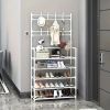 Freestanding Hall Tree Coat Rack with Shoe Storage, 5 Tier Metal Entryway Organizer with Removable Hooks and Hat Shelf for Bedroom Apartment Dorm