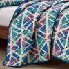 Reversible 3-Piece Geometric Triangle Bedspread Set - Quilted Coverlet with Pillow Shams