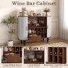 39" Fluted Liquor & Coffee Bar Cabinet with 6 Wine Racks and 3 Glass Holders, Mid-Century Modern Bar Cabinet with A Large Storage Drawer