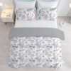 3pcs Watercolor Floral Duvet Cover Set, Soft Pastel Flower Print Bedding, Reversible Grey Geometric Design for Adults